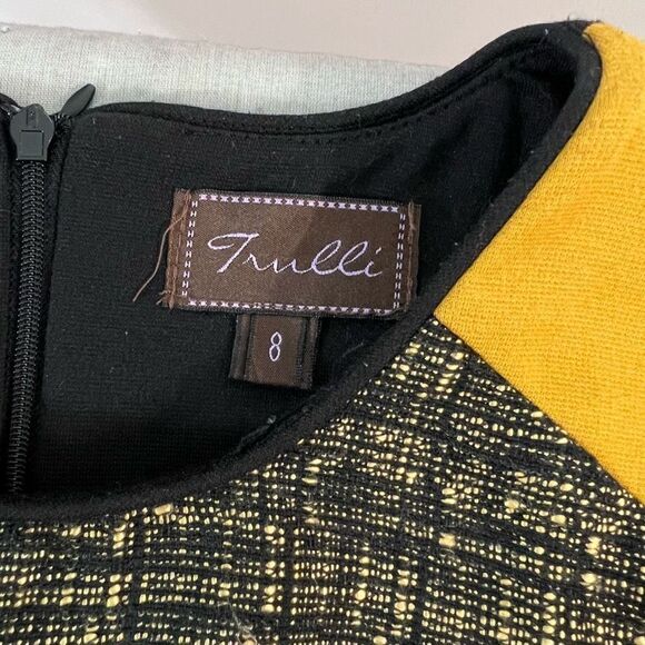 Trulli Anthropologie Women's Color Block Tweed Black/Mustard Sheath Dress Size 8 - Picture 9 of 12